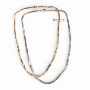 2 Pieces Cuban Chain Necklaces, 17" Gold and silver plated over stainless steel